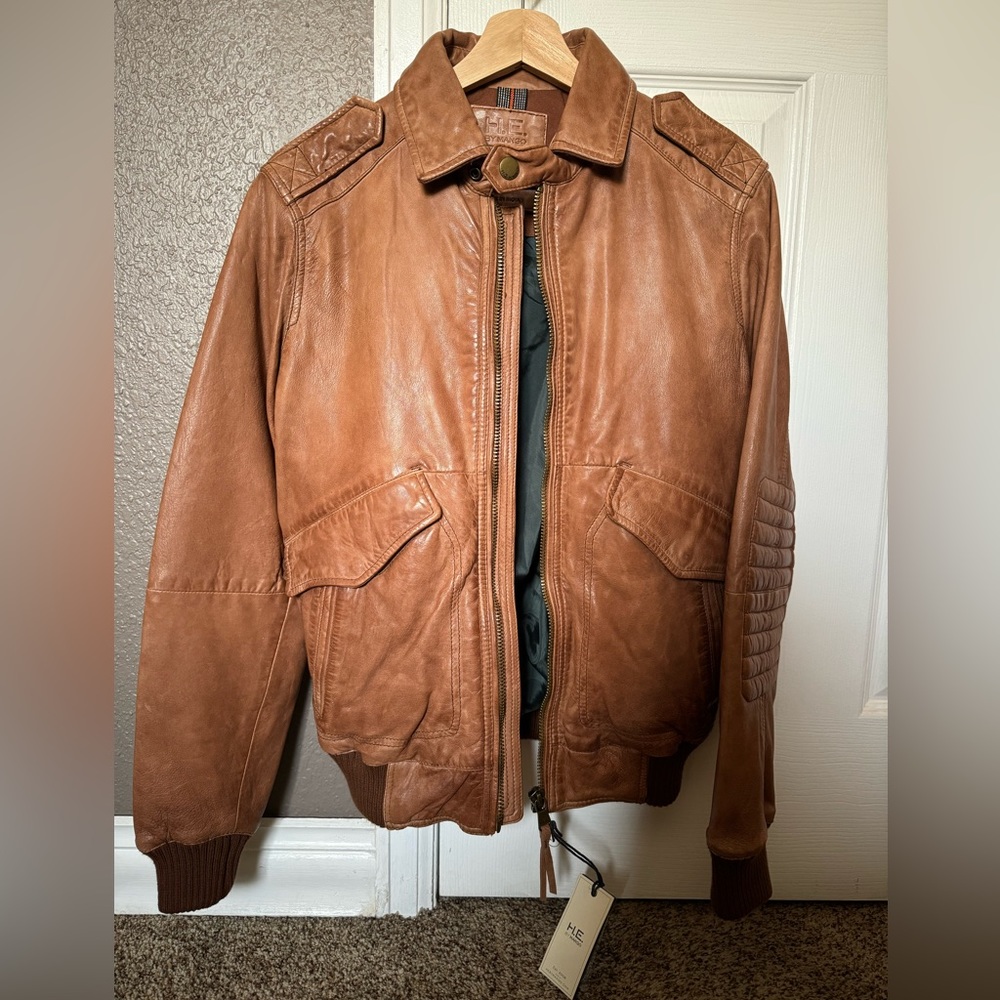 Mango Leather Bomber Jacket